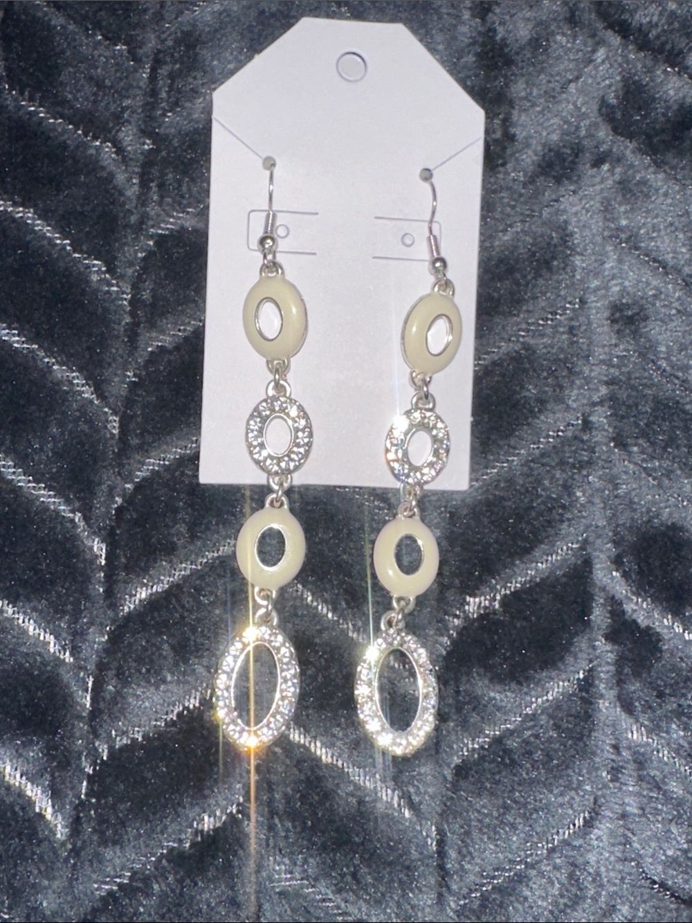 Handmade Cream and Silver Dangle Earrings - Elegant Oval Drop Earrings